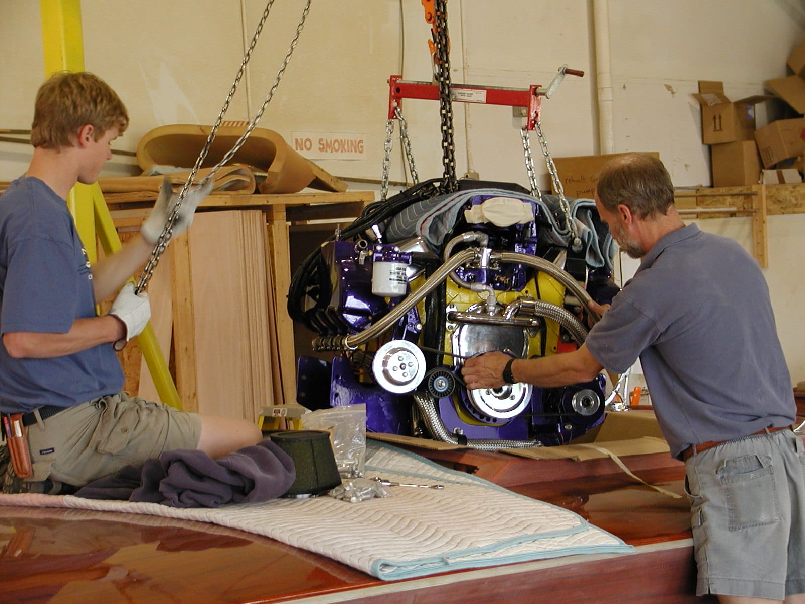 Engine being lowered into Jacqueline