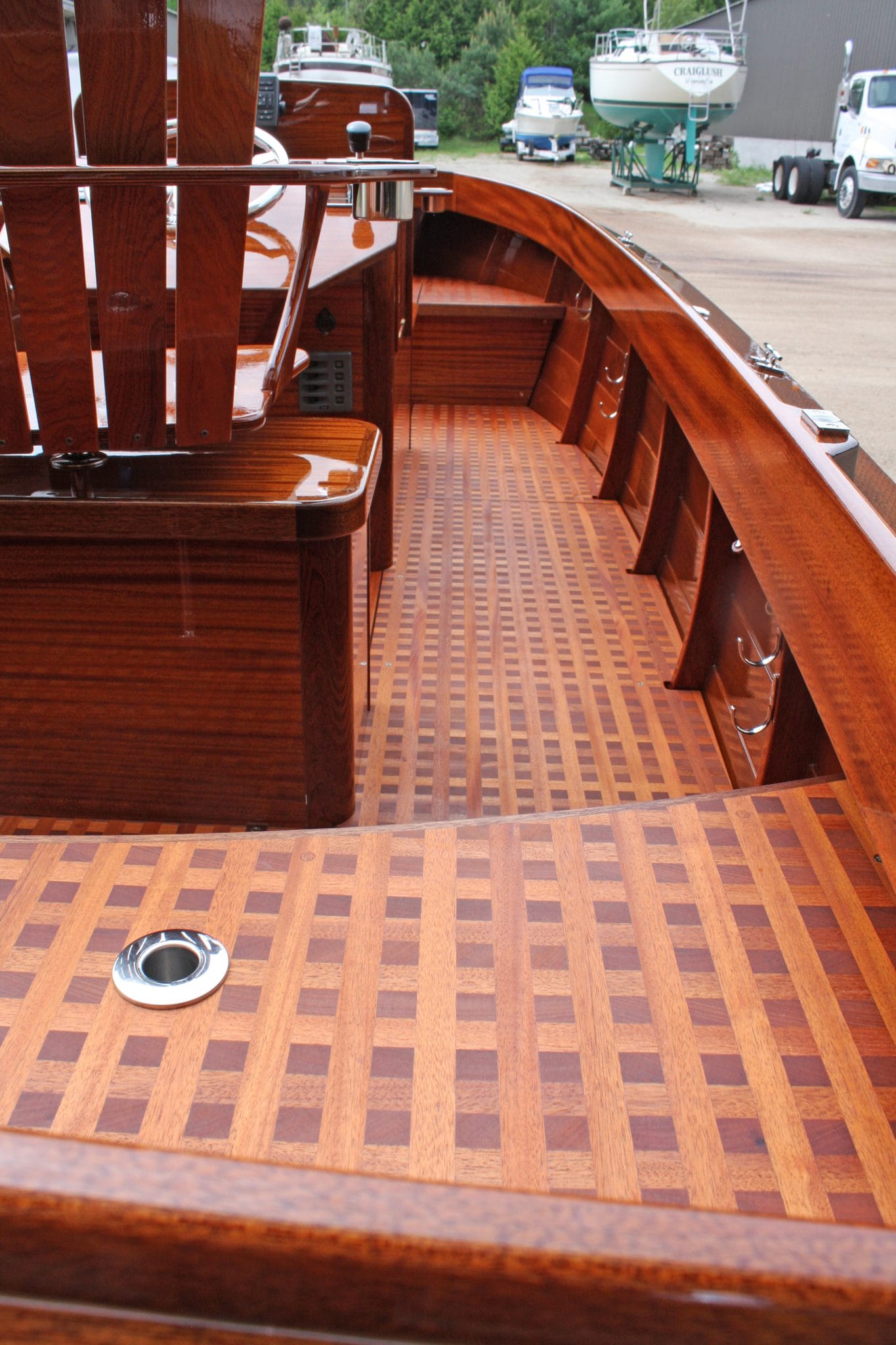Mahogany grating on floor on 16' fishing boat, Geepy