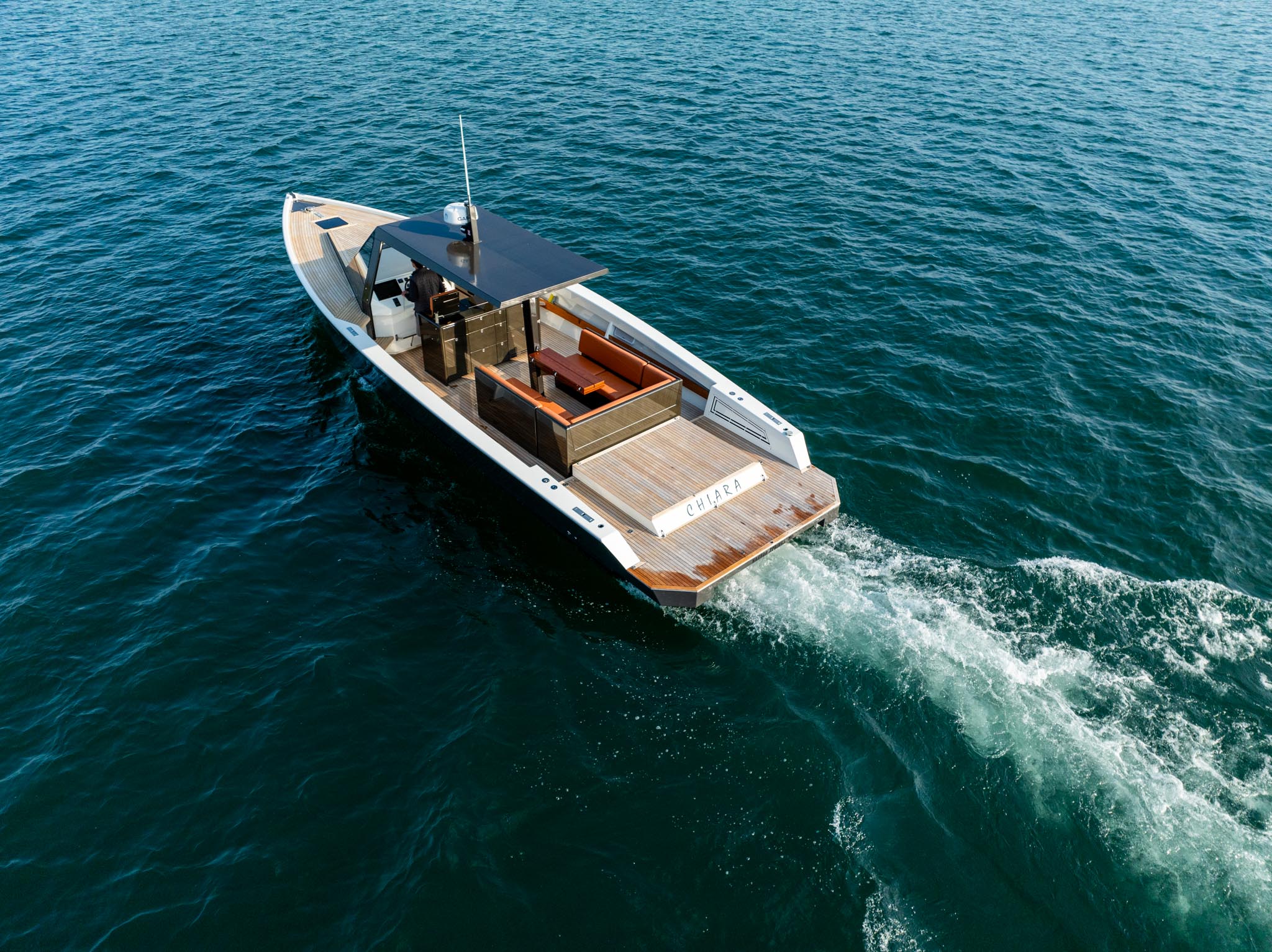 Aft-view of Chiara from drone