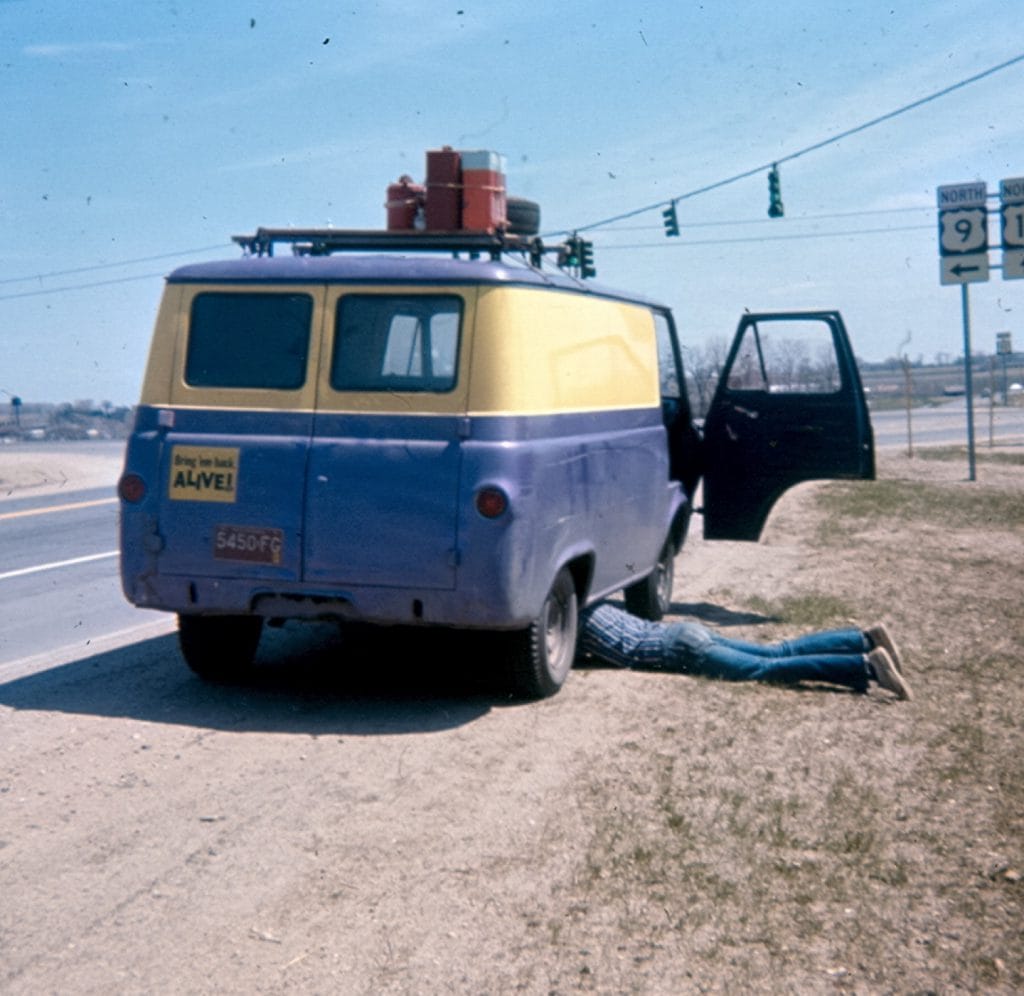 Steve broken down on the side of the road.