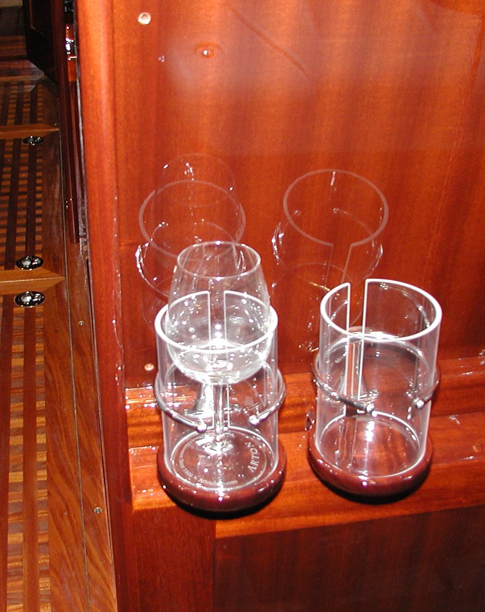 Stainless and mahogany beverage holders on Chocolate Chip 3