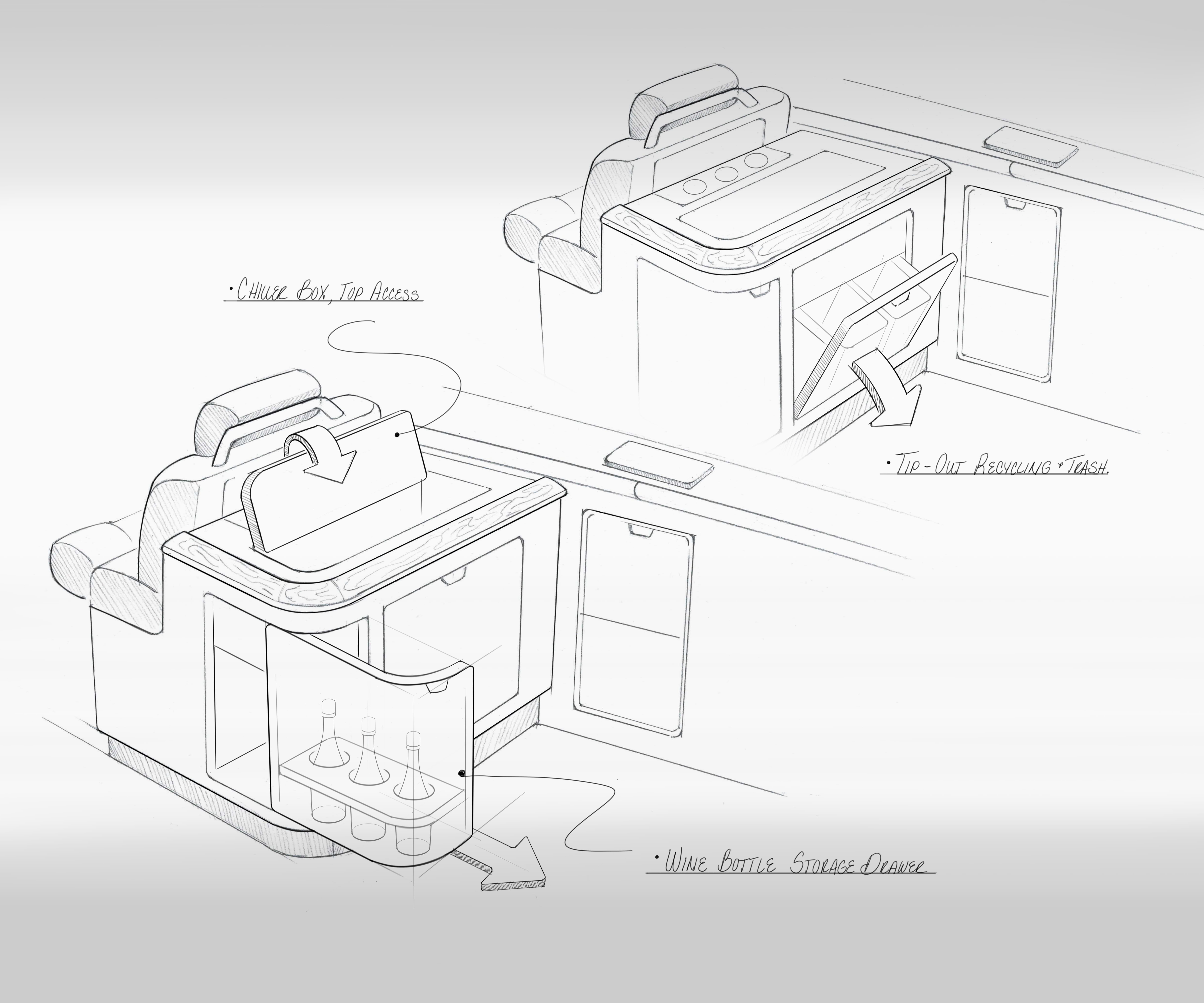 Sketches of Galley, Van Dam 38'