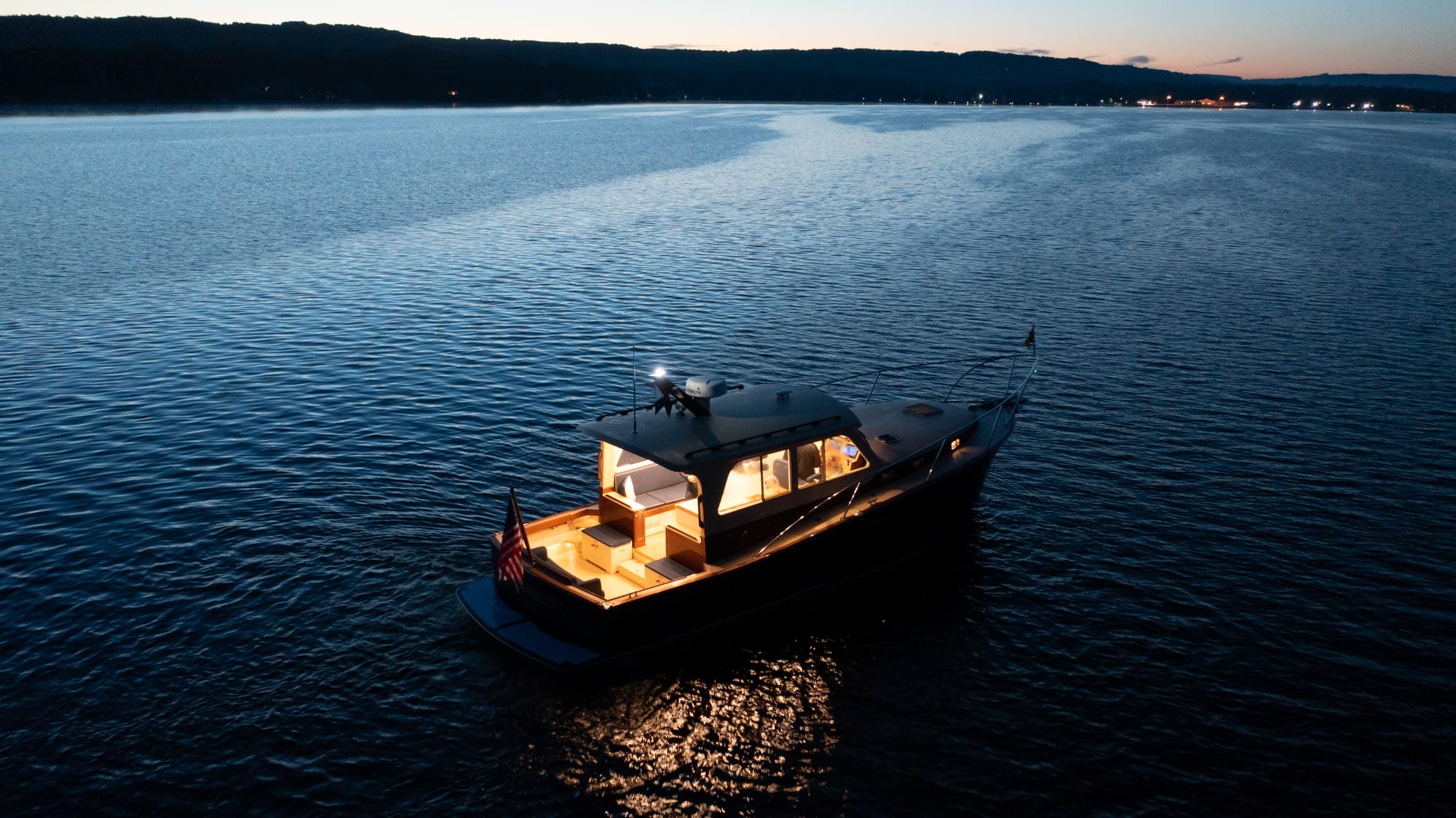 Dreamboat on Lake Charlevoix at night